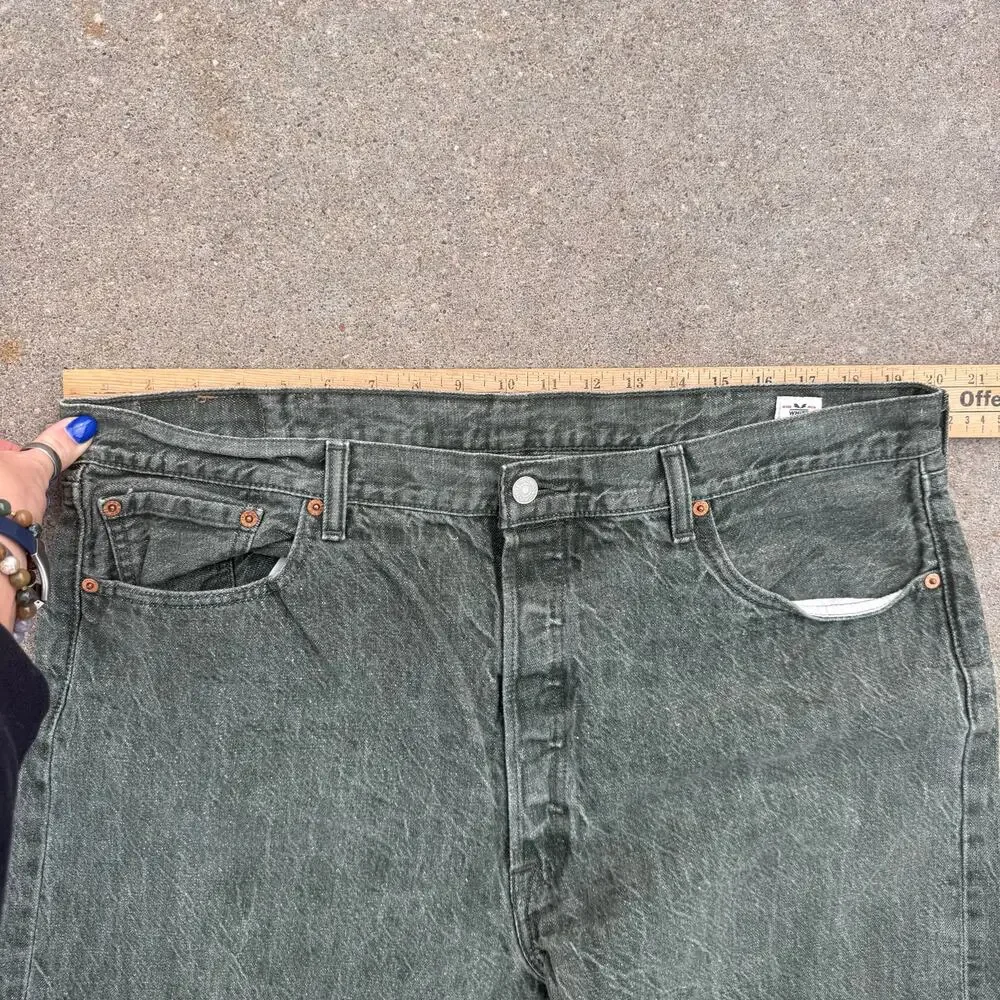 Levi's 501 Button Fly Straight Leg Gray Green White Oak Cone Denim 42x30